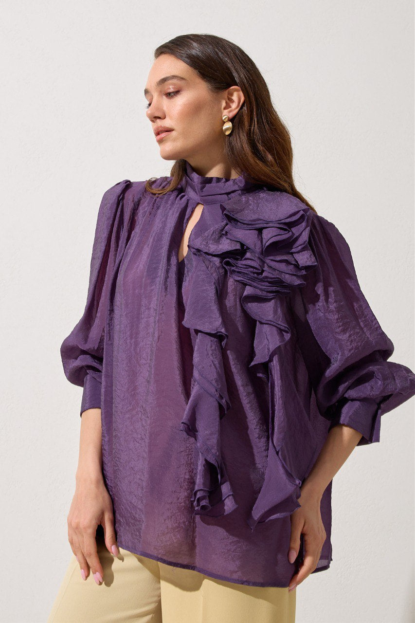 Purple shirt with ruffles
