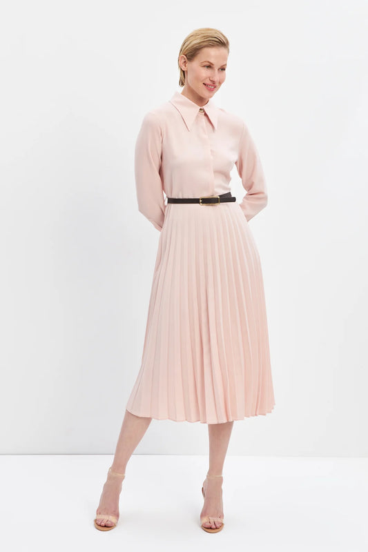 Pink Pleated Midi Dress