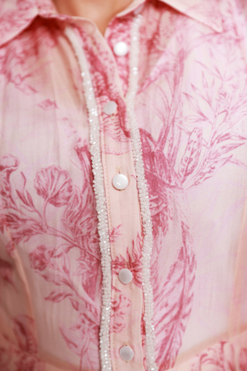 Blush Pink Printed Shirt Dress