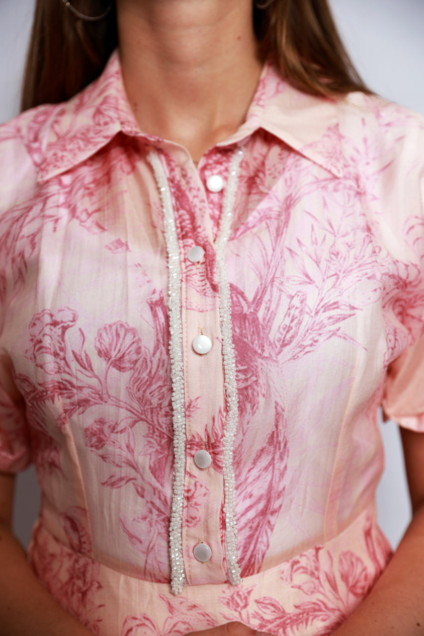 Blush Pink Printed Shirt Dress