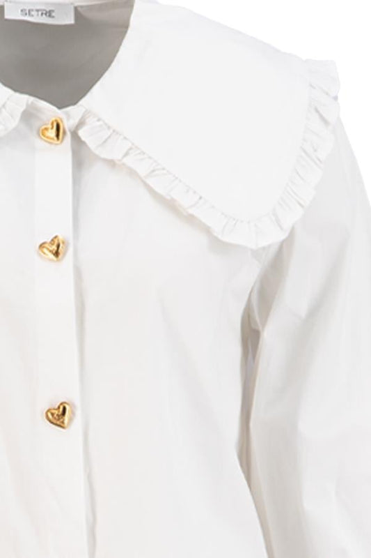 Off-White Ruffle Collar Shirt with Heart Buttons