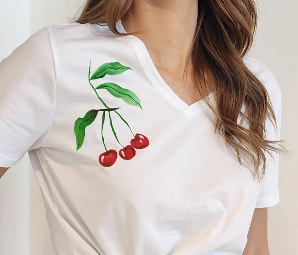 White T-Shirt with Cherry Design