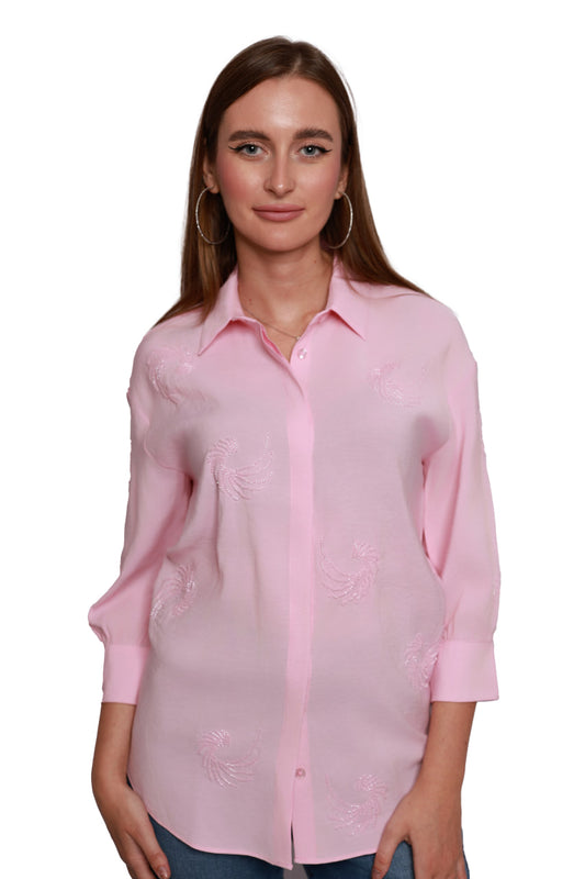 Pearl Petal Embroidery Shirt