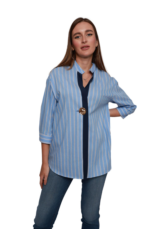Azure Elegance Striped Shirt